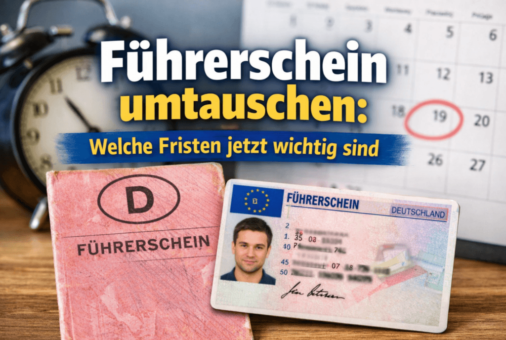 Führerschein umtauschen - Beitragsbild rosa Führerschein und EU Führerschein Karte