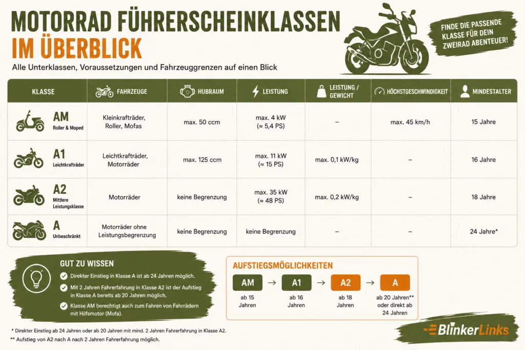 Alle Führerscheinklassen Blog - Motorrad Führerschein Klassen Infografik