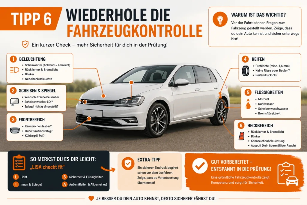 Infografik Fahrprüfung Vorbereitung Fahrzeugkontrolle