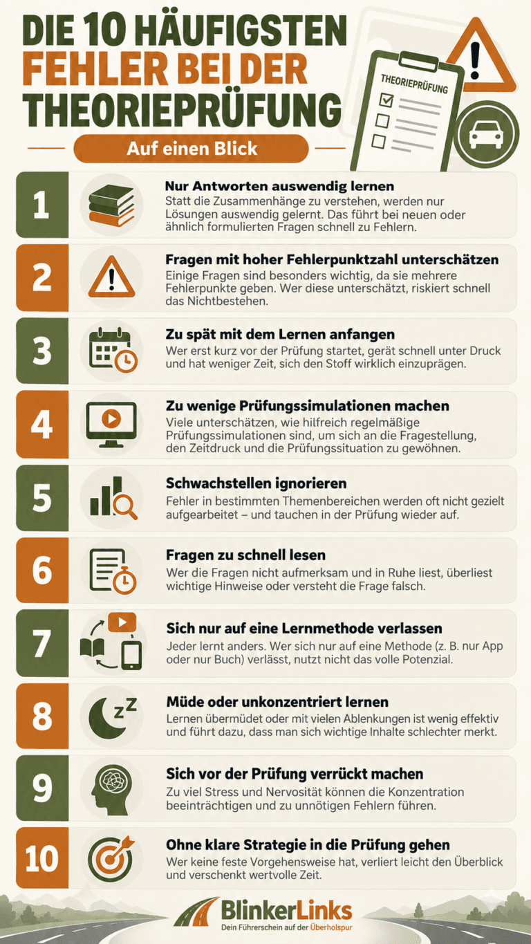 Infografik Blogbeitrag Theorieprüfung bestehen 10 Fehler